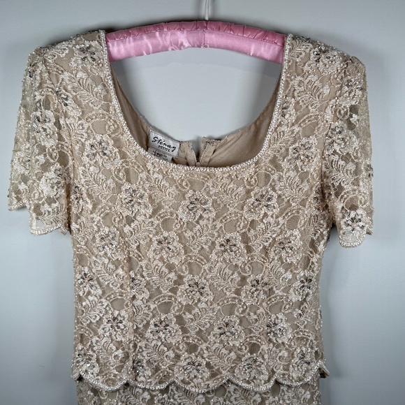 Vintage Stenay 80's Champagne Beaded Gown Size P10 - Picture 4 of 7